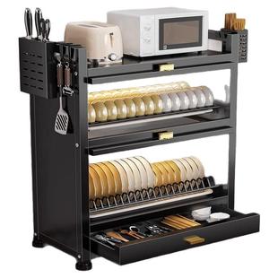 厨房碗碟置物架多功能带抽屉碗盘收纳柜家用防尘碗筷盘餐具沥水架