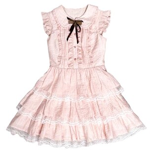 啦啦酱 松子棠 新版樱花粉娃娃领小飞袖连衣裙蛋糕裙甜美公主裙女