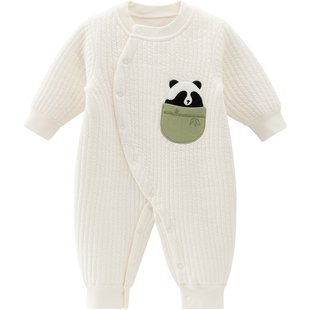 木生棉婴幼儿秋冬季连体衣宝宝夹丝棉哈衣居家保暖爬爬服可爱冬装