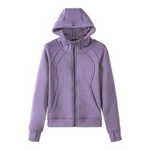 骆驼小蛮腰外套女秋冬季针织加绒连帽卫衣收腰显瘦收腰修身开衫