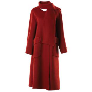 DPLAY2025年冬季100羊毛红大衣好看红色大衣双面呢子大衣外套女