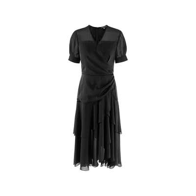 MARYLING黑色不对称裙摆连衣裙