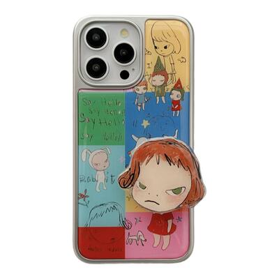 可爱彩色奈良美智女孩支架适用苹果15手机壳iPhone16ProMax新款15pro防摔13女款小众12硅胶14pro电镀全包软壳