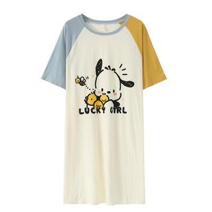带胸垫睡裙秋季女款短袖可爱卡通网红睡衣女士秋天宽松家居服裙子
