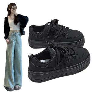 环球黑色板鞋女款秋冬2025新款休闲百搭chic鞋子女运动小众小黑鞋