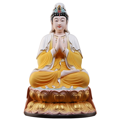 戴玉堂陶瓷合掌观音佛像家用供奉家用坐莲南海观世音菩萨像佛摆件