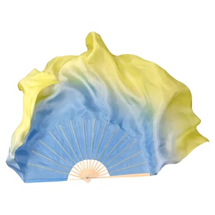 扇子舞蹈扇故湘风双面双飘加长蓝色渐变色古典舞表演出专业大扇子