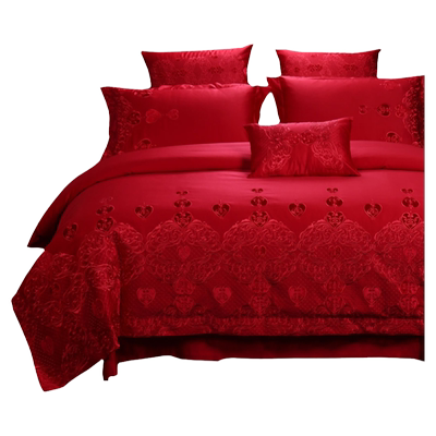 欧式贡缎大红色新婚礼床品六件套