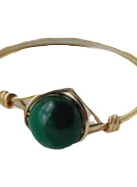 天然孔雀石戒指原创14K圆珠子女