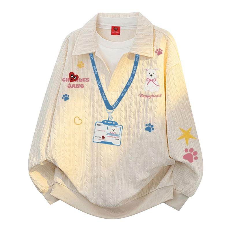 查尔斯桃心假两件衬衫领卫衣男女春秋冬季情侣宽松休闲长袖上衣服