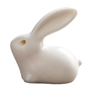 白玉汝窑玉兔小摆件｜复古开片汝瓷茶宠茶室茶桌饰品陶瓷小白兔