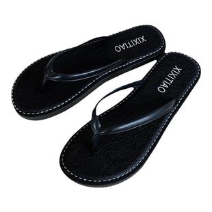 细细条 韩版ins复古人字拖女夏海边度假沙滩鞋防滑夹脚平底凉拖鞋