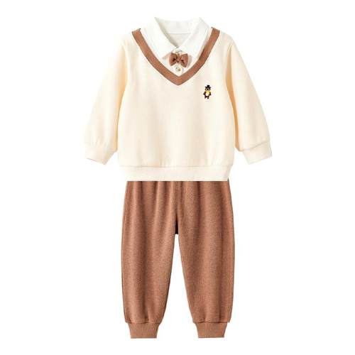 威尔贝鲁儿童套装秋季2025新款宝宝学院风假两件男童女童洋气秋装