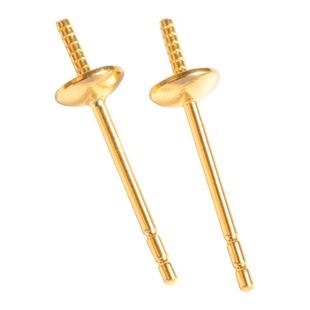 18k金耳针半孔珍珠耳钉托素钉配件耳环diy材料镶嵌耳饰空托黄金针