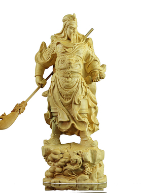 黄杨木武财神关公像镇宅工艺品