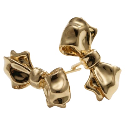 [新品]RSNY可爱蝴蝶结耳钉立体高抛光经典暖金色银耳针通勤百搭