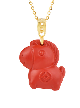 新年马上有钱朱砂小马纯银项链女