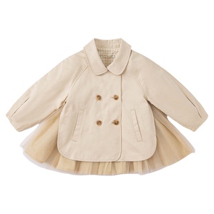 戴维贝拉女童A类外套2026春装新款儿童网纱拼接风衣宝宝童装上衣