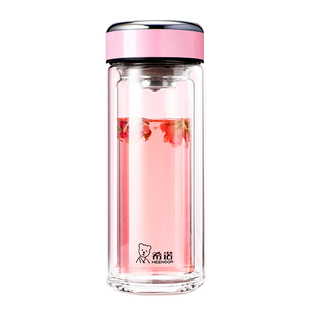 希诺双层玻璃杯女士高颜值便携水杯带过滤网花茶杯泡茶杯可定制