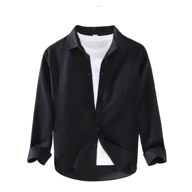 棉麻衬衫定制长袖工作服休闲咖啡店秋季定做亚麻简约衬衣刺绣logo