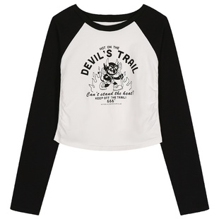 落落狷介 白色打底衫女秋冬长袖T恤女设计感小众字母印花上衣内搭