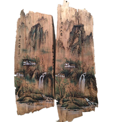 风化木板画中式禅意手绘漆画山水