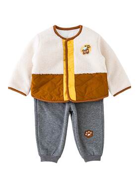 英格贝贝男童套装春季新款儿童加绒夹棉外套棉服裤子宝宝衣服