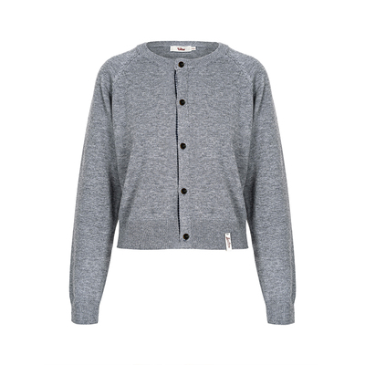 圆领格子拼接针织开衫