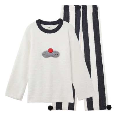 yso【酷猫系列】睡衣女冬季松弛感半边绒睡衣套装条纹卡通家居服D