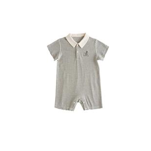 【新品】Oak Family夏季新生宝宝短袖条纹连体衣莫代尔棉婴儿爬服