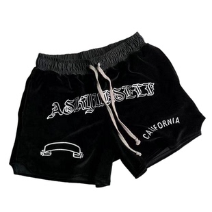 ASKYURSELF华丽黑丝绒廓形立体裁剪刺绣字母OG高街宽松短裤情侣