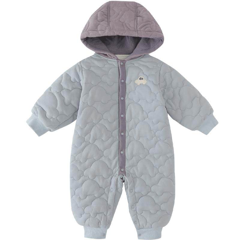婴儿夹棉连体衣秋冬加厚保暖棉服哈衣幼儿连帽冬季外出服宝宝冬装