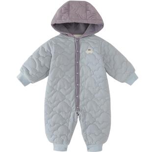 婴儿夹棉连体衣秋冬加厚保暖棉服哈衣幼儿连帽冬季外出服宝宝冬装