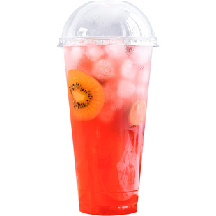 商吉90口径pet奶茶杯塑料透明一次性水果杯打包杯子果汁杯饮料杯