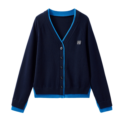 云上生活【舒展毛衫】假两件撞色羊毛混纺休闲针织衫2025秋开衫女