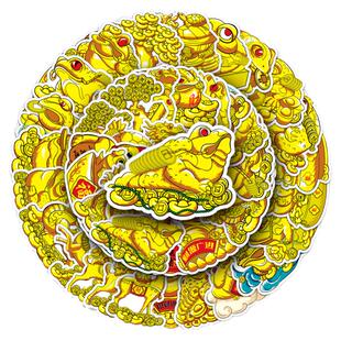 100张原创招财吉祥物卡通贴纸龙龟招财猫金蟾貔貅麒麟图案床头柜汽车水杯冰箱门窗衣柜装饰自带背胶防水贴纸