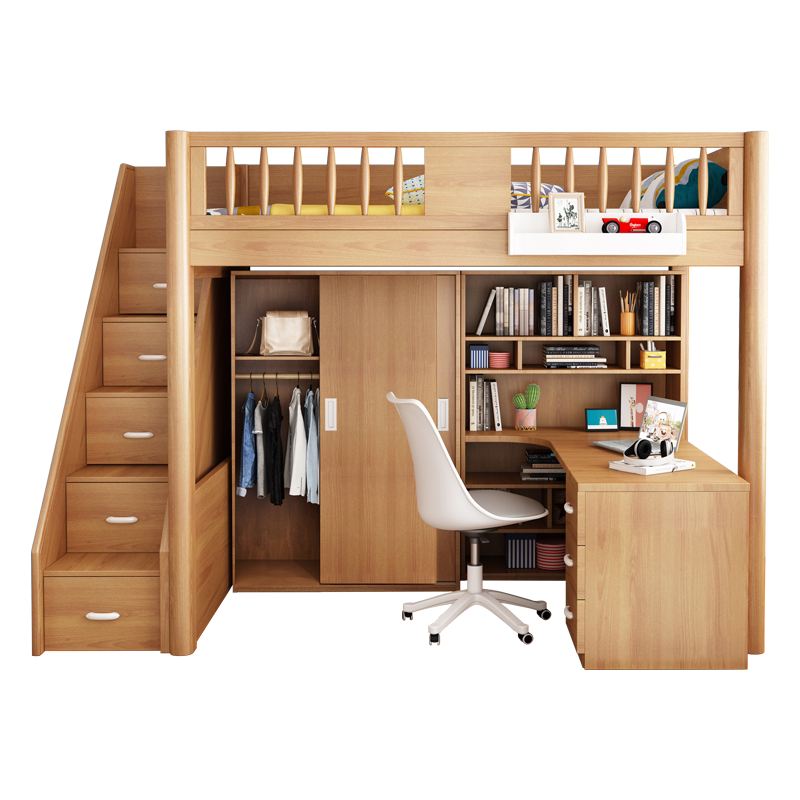 上床下桌儿童床书桌衣柜一体高低床小户型高架床上床下空双层床_虎窝淘