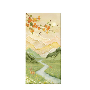 日照金山玄关山水画奶油风肌理感柿柿如意挂画高级感走廊尽头壁画