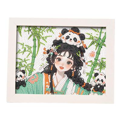 古风熊猫女孩钻石画手工diy材料
