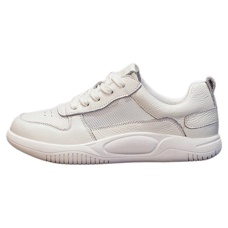 全牛皮网面小白鞋女2026新款春夏平底单鞋软底舒适百搭运动休闲鞋