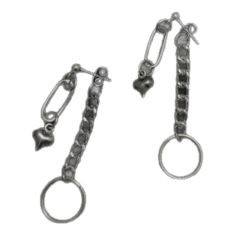 小众设计暗黑女冷淡风爱心耳钉链条后挂式复古甜酷个性耳饰男女潮