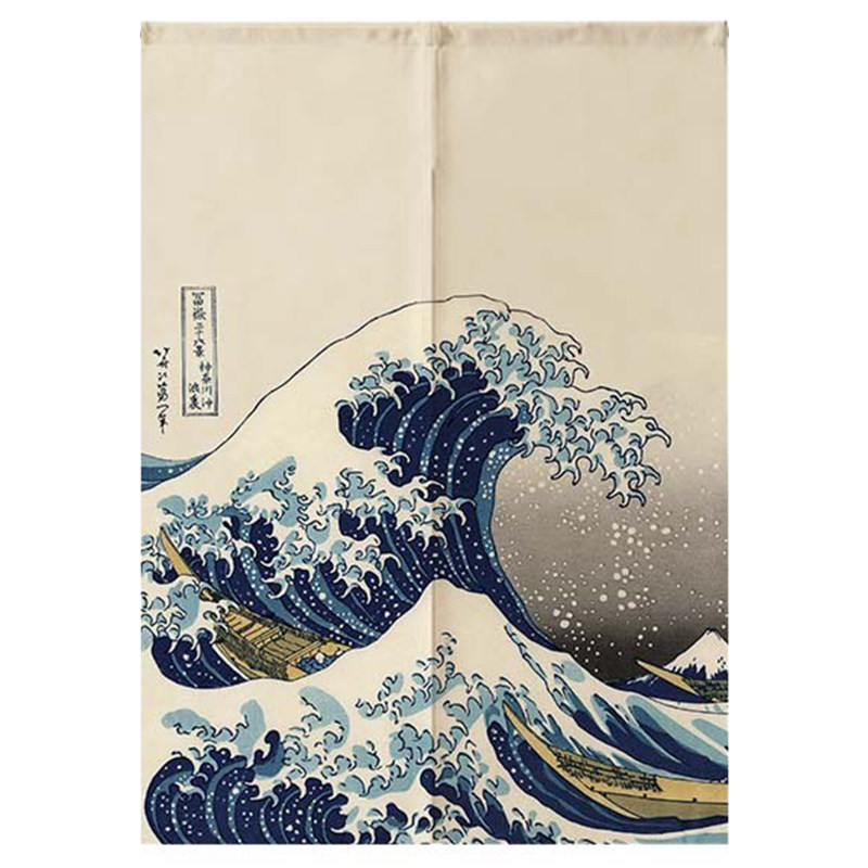 日本浮世绘神奈川冲浪里日式创意门帘穿杆隔断帘厨房卧室布艺挂帘