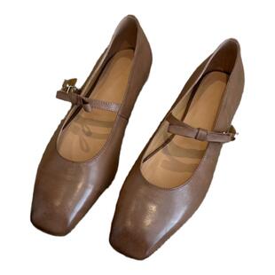 2025春秋新款法式玛丽珍女鞋一字扣带真皮方头平底单鞋女工作鞋