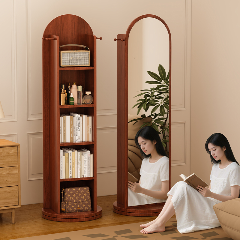 旋转穿衣镜全身镜家用落地卧室可移动置物架书架一体挂衣试衣镜子