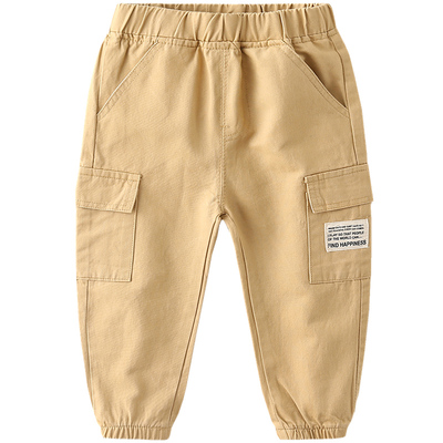 儿童休闲裤秋季童装裤子男童工装裤宝宝贴标长裤韩版时尚口袋裤潮