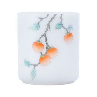 钰铨龙门 柿柿如意冰种平安杯 纯手工手绘德化白瓷素烧主人杯茶杯