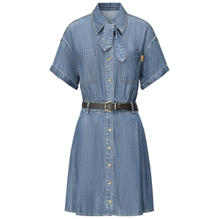 【天丝牛仔裙】FF仿佛连衣裙2025夏季新款休闲复古女落肩袖a字裙