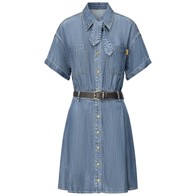 仿佛连衣裙落肩袖a字裙