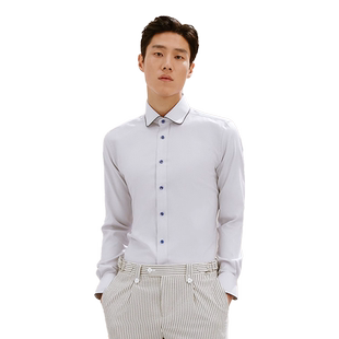 隆庆祥量身定做新品时尚圆领拼接衬衫刺绣logo长袖衬衫男