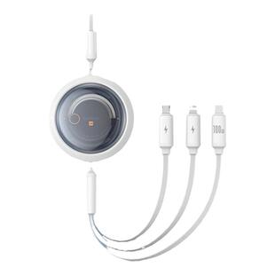 倍思新款三合一数据线伸缩100W超级快充一拖三充电线适用苹果15手机iPhone14promax华为荣耀车载多功能充电器